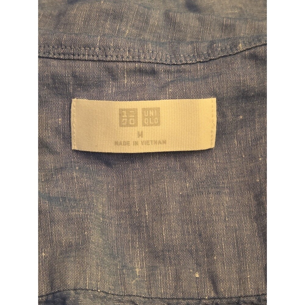 Uniqlo Linen Blend Short Sleeve Button Up Shirt Mens M Blue Lightweight Casual - Picture 4 of 6